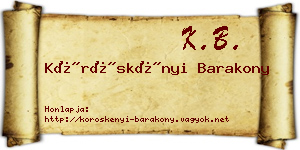 Köröskényi Barakony névjegykártya